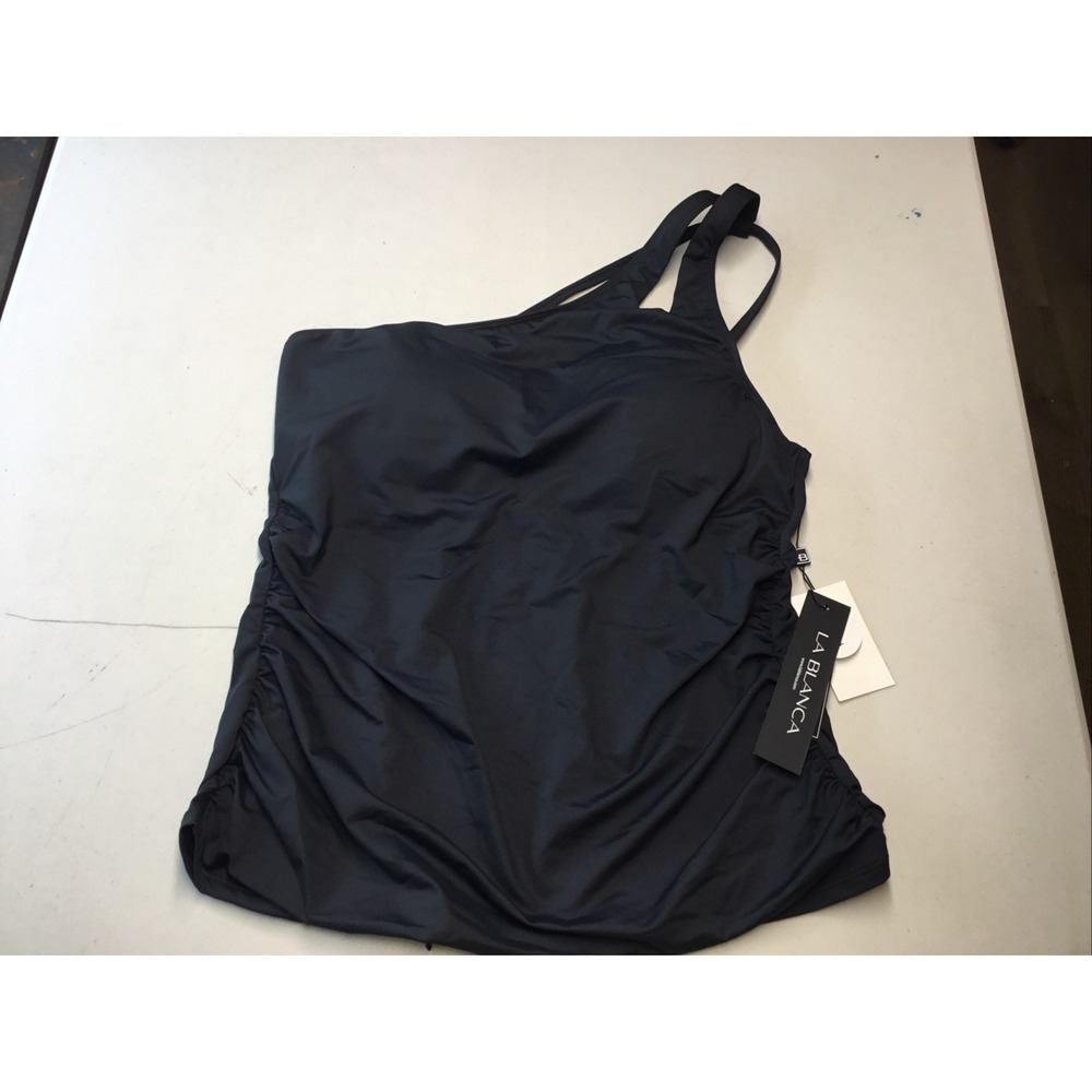 NEW La Blanca Swimsuit Tankini Sz 14 One Shoulder Black Tummy Control Upf 50+